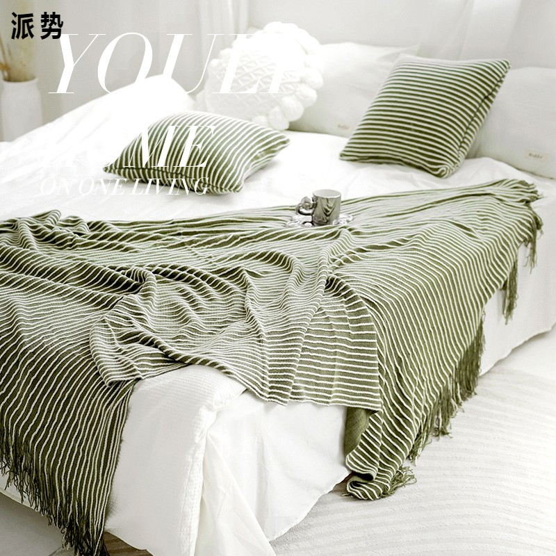 北歐風簡約條紋針織毯 臥室沙發搭巾四季通用