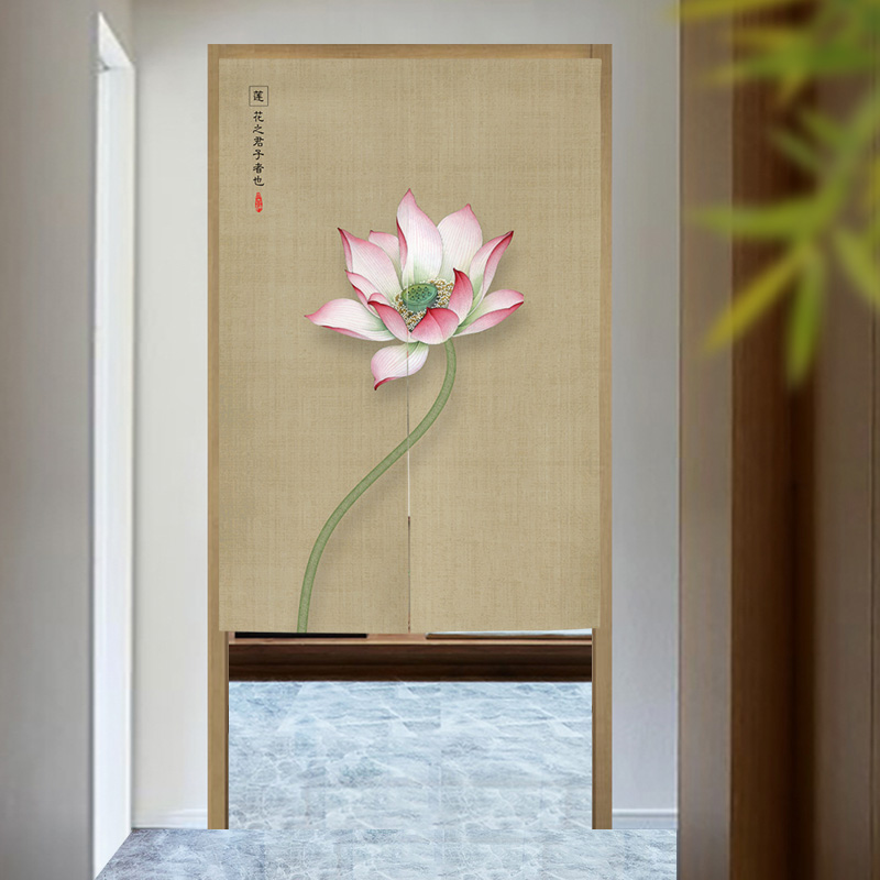 中式禪意荷花棉麻玄關門簾簡約風格防潑水加厚居家裝飾用品 (3.3折)