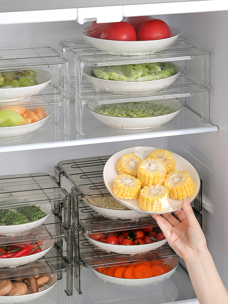 冰箱置物架 多功能分層隔板 廚房家用整理收納架 塑料加厚置物盒 碗盤分類整理 架子 置物板 多用途