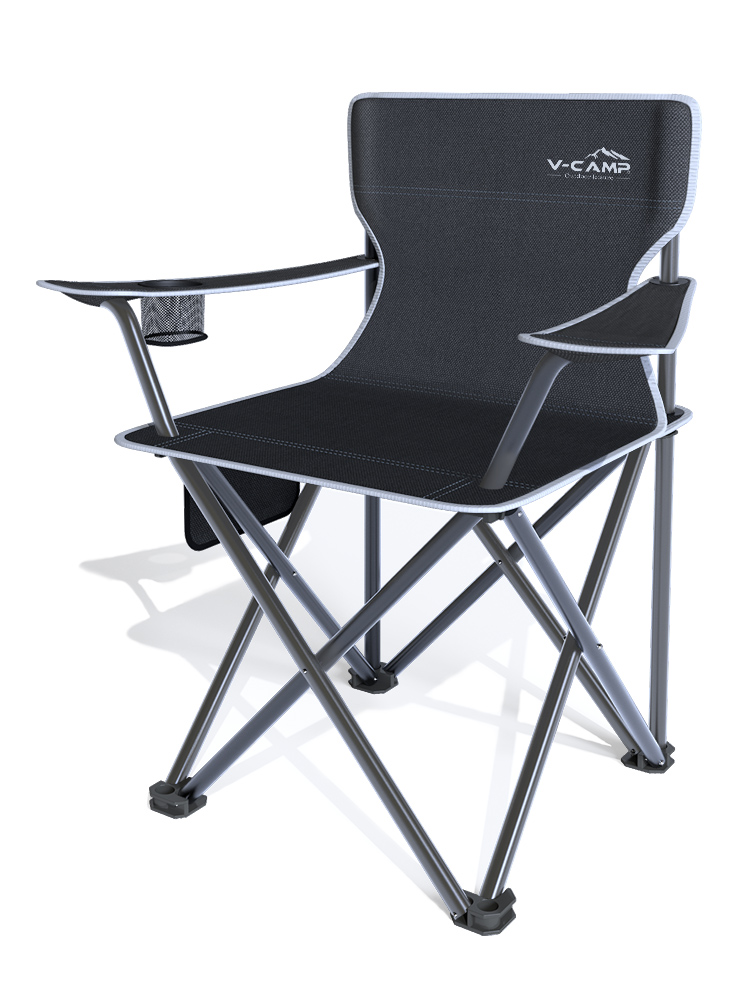 精緻露營戶外摺疊椅黑色扶手高背椅 鐵材質 (8.3折)