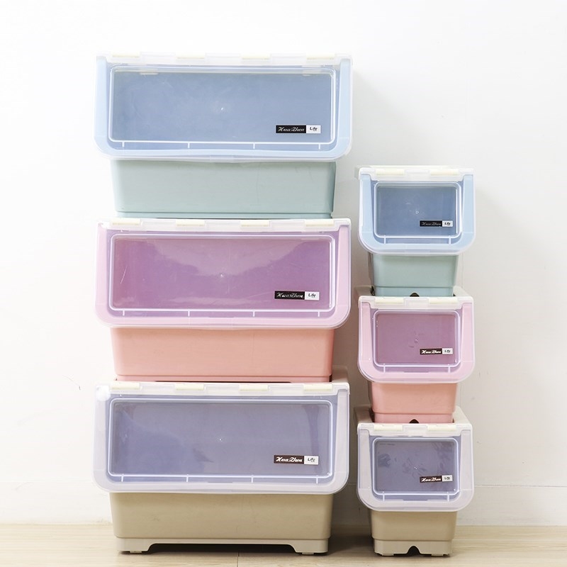 河馬口單層收納箱塑料大號粉色兒童臥室玩具整理箱子