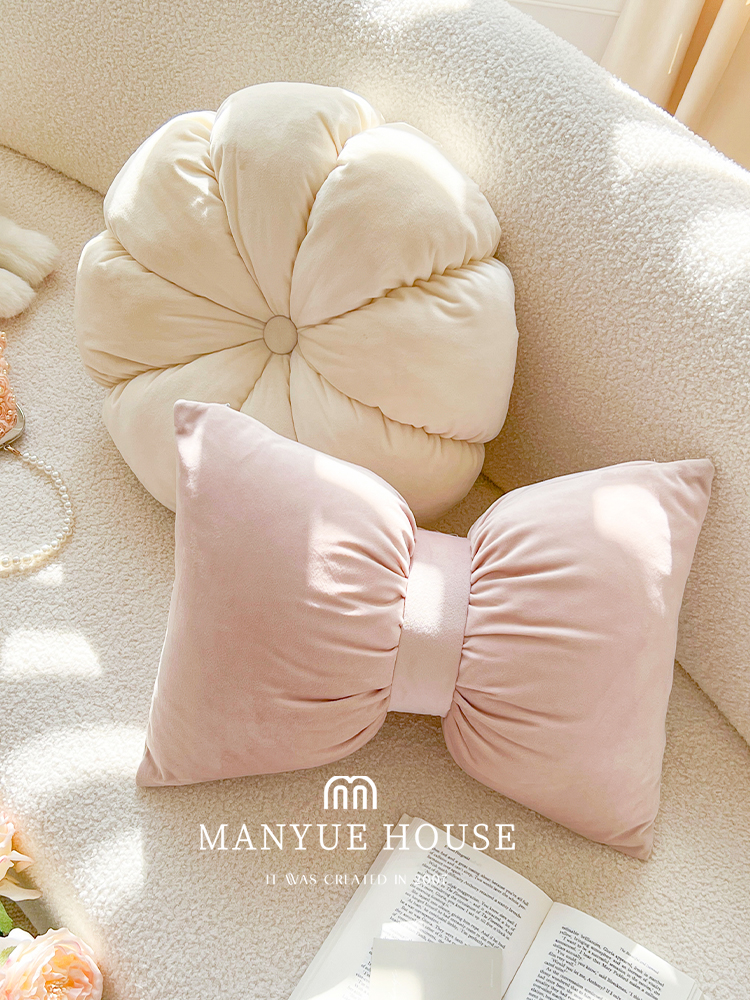 粉色蝴蝶結可愛抱枕靠墊套含芯臥室客廳軟裝