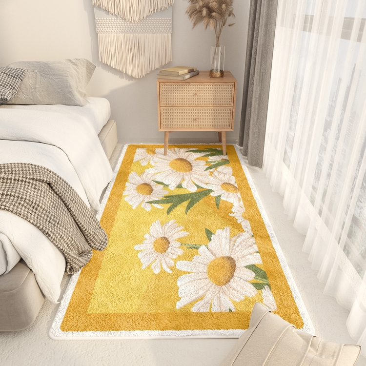 簡約美式花卉圖案長方形地毯可訂製尺寸臥室客廳床邊沙發腳墊地墊 (2.4折)