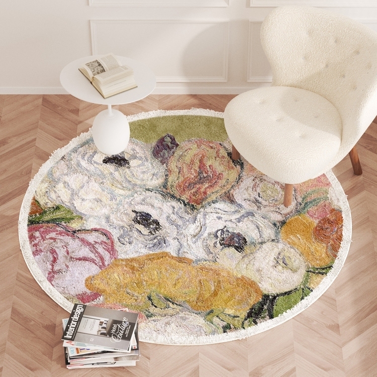 歐式風格聚酯纖維圓形地毯適用家用客廳臥室衣櫥