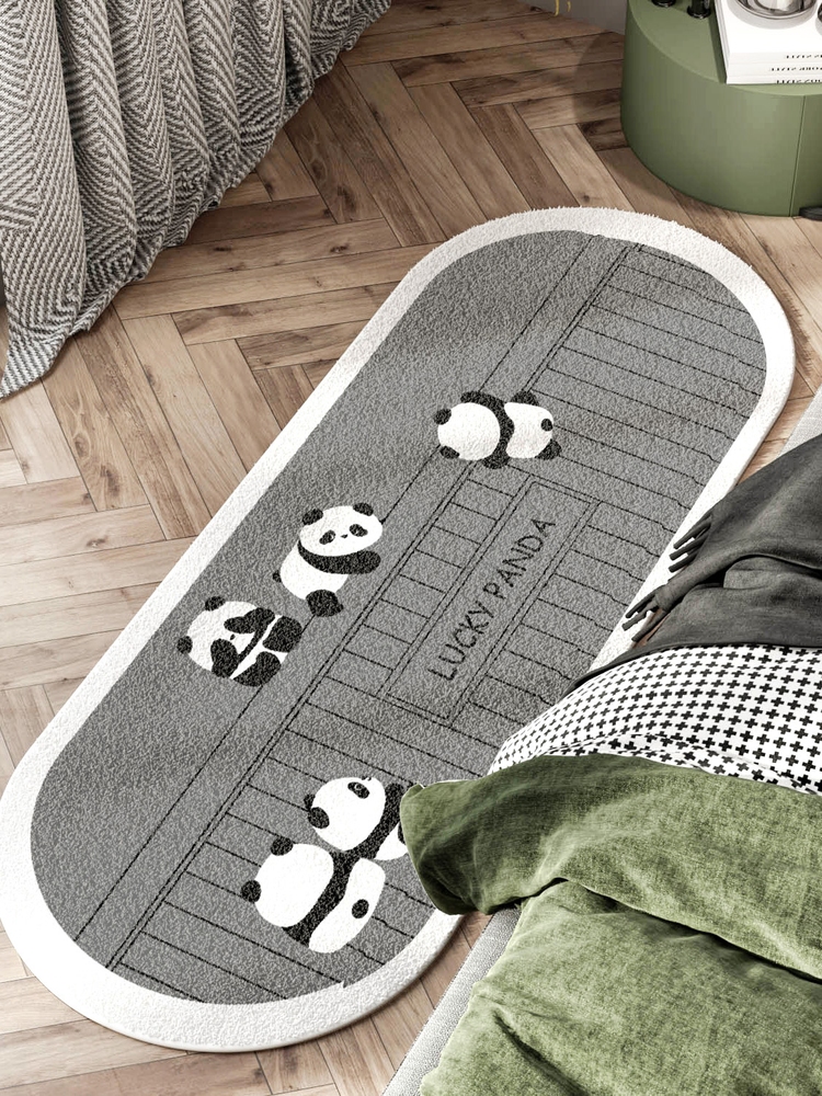 可愛大熊貓長條床邊地毯 客廳臥室加厚防摔床前腳墊地墊兒童房飄窗 (3.5折)
