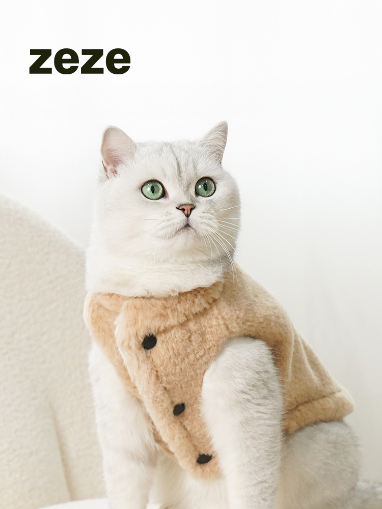 zeze冬季保暖貓咪衣服毛絨毛呢面料寵物背心馬甲防寒秋冬款防掉毛