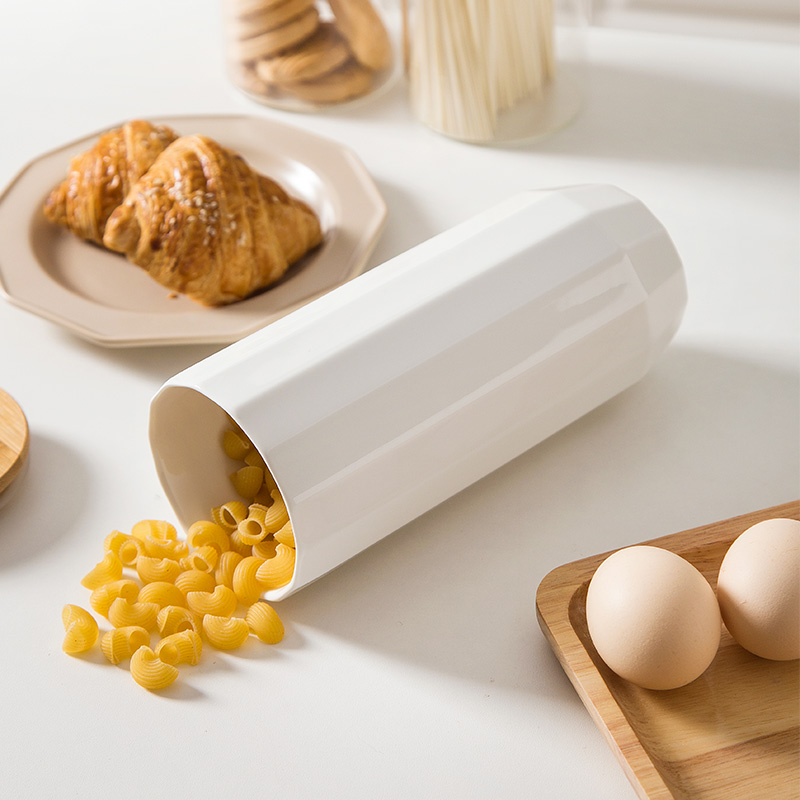日式風格簡白幾何密封罐陶瓷材質防潮防黴適用於廚房雜糧儲物大容量麵條掛麵瓶食品級乾果容器