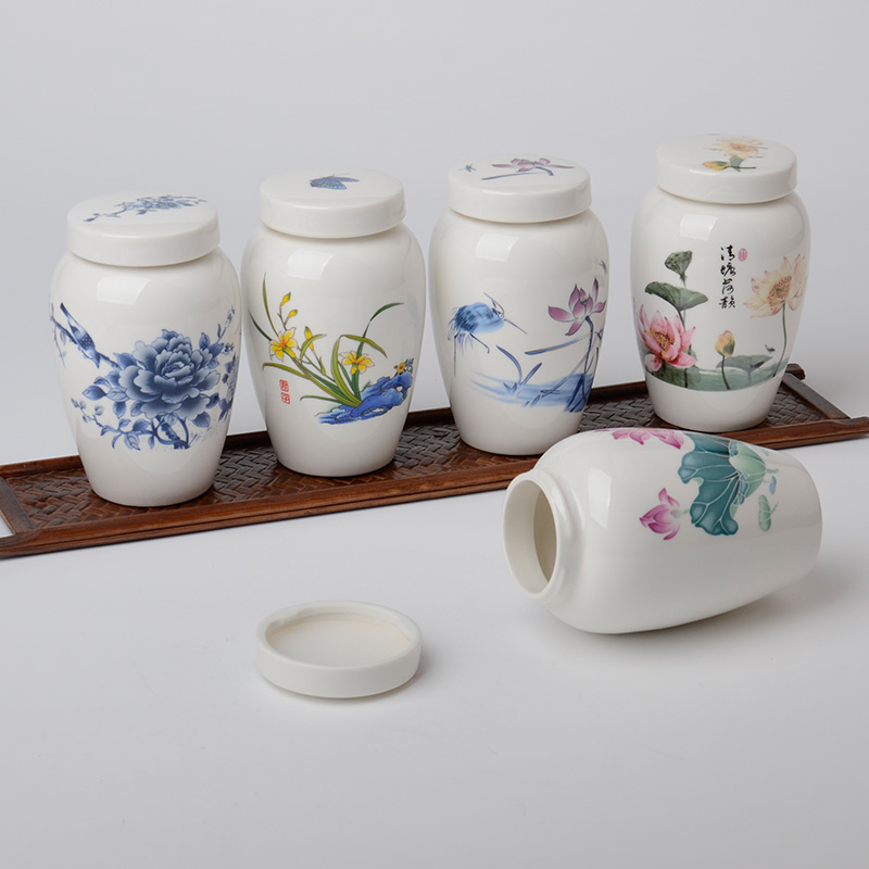 中式田園風陶瓷圓形膏方儲存罐果醬蜂蜜瓶