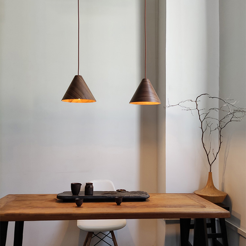 北歐風格木藝吊燈餐廳臥室廚房吧檯餐桌燈三色變光智能操控