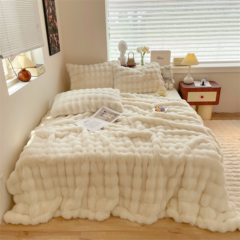 兔毛絨毛毯 秋冬午睡毯披肩沙發辦公室蓋毯加厚毯子