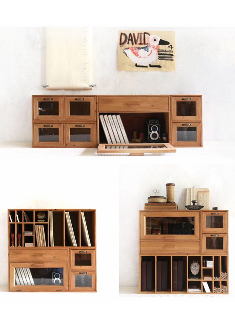  復古木質防塵收納櫃 書桌桌面手賬抽屜式收納盒