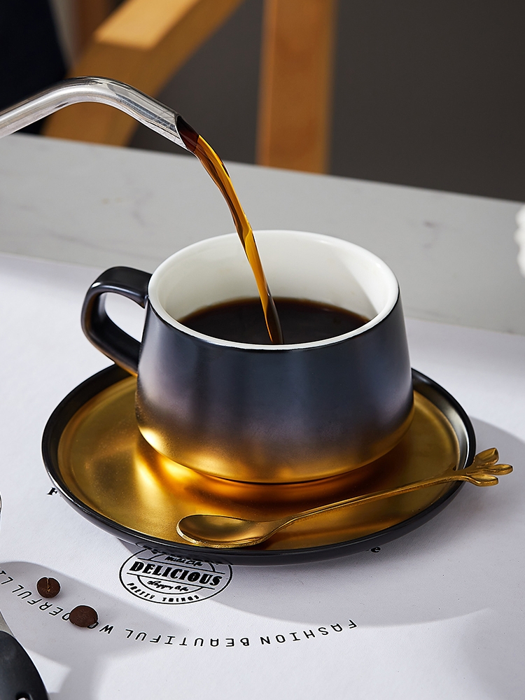 美式精緻拿鐵咖啡杯高檔英式創意陶瓷杯奢華家用咖啡杯具 (8.3折)