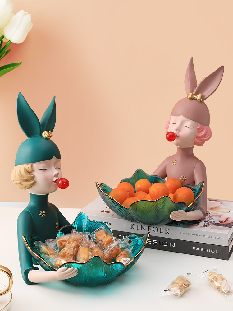 北歐風兔女郎果盤簡約精緻客廳茶几裝飾網紅糖果盤