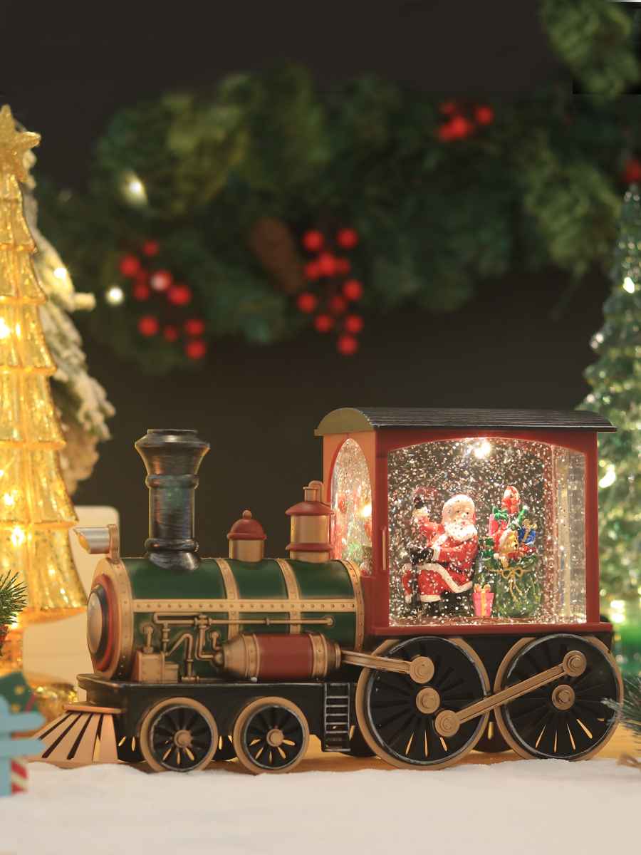 復古懷舊聖誕音樂盒 輕盈飄雪發光風燈增添節慶氛圍
