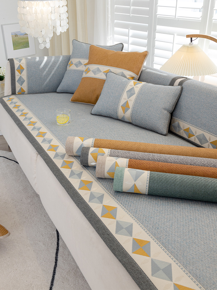 夏季涼感冰絲沙發墊 防滑薄款簡約現代風格 適用組合沙發 客廳涼蓆坐墊