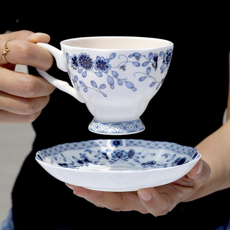 東南亞風情青花咖啡杯碟套裝 唐山骨瓷英式下午茶水杯