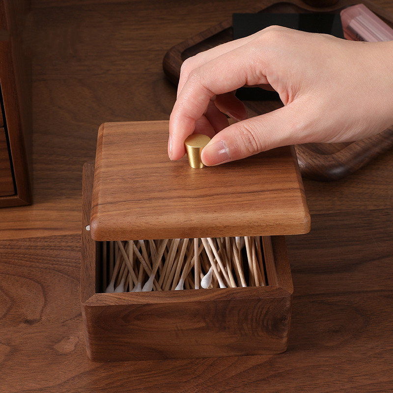 實木牙籤盒 高檔家用胡桃木 桌面化妝棉牙線收納盒帶蓋 牙籤筒 棉籤盒 (8.3折)