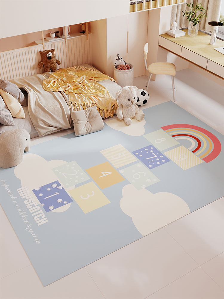 卡通地墊 跳房子床邊毯 兒童房地毯 臥室客廳可擦洗防摔地墊 (2.3折)
