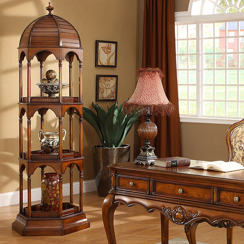 美式實木鳥籠書架置物架歐式落地客厛多層古董架書房書櫃展示花架