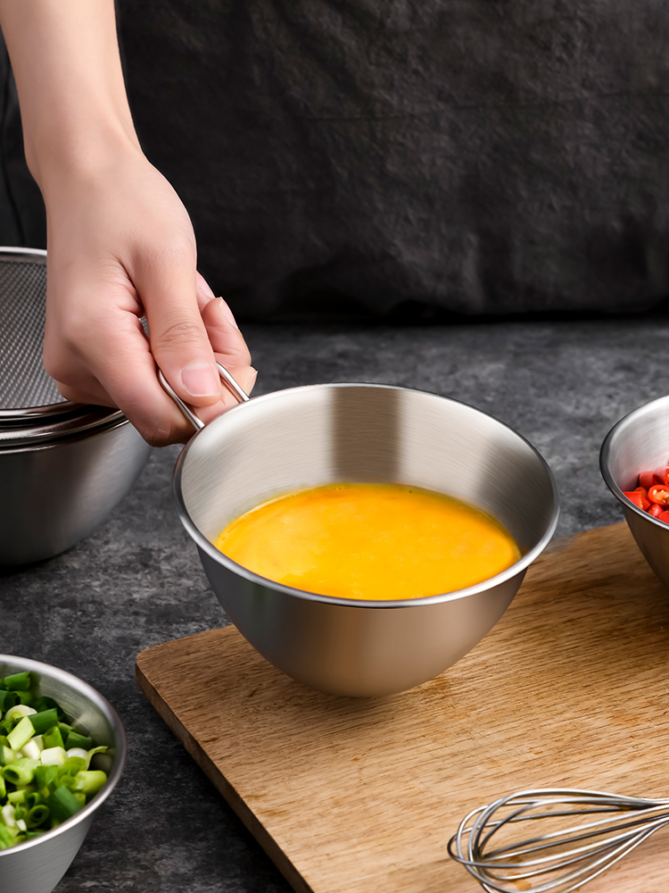 304不鏽鋼料理碗瀝水網籃刻度打蛋盆烘焙水果沙拉備菜迷你組合