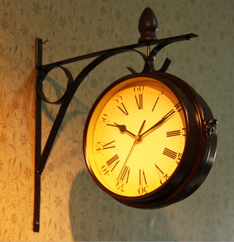 懷舊復古雙面掛鐘 老式鐘錶裝飾品擺件
