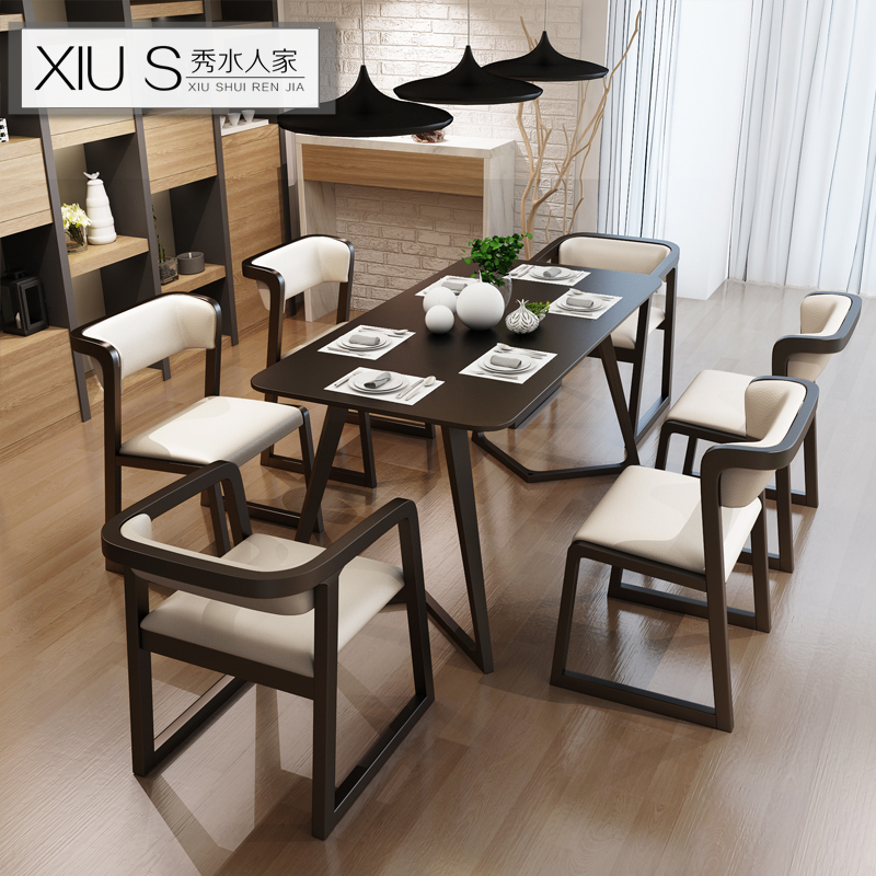 北歐實木餐椅 簡約餐廳椅 可定製 扶手真皮椅 新中式家用辦公椅