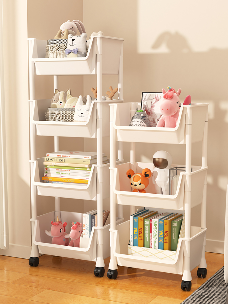 可移動書架落地置物架兒童玩具收納閲讀架帶輪小推車多層簡易書櫃