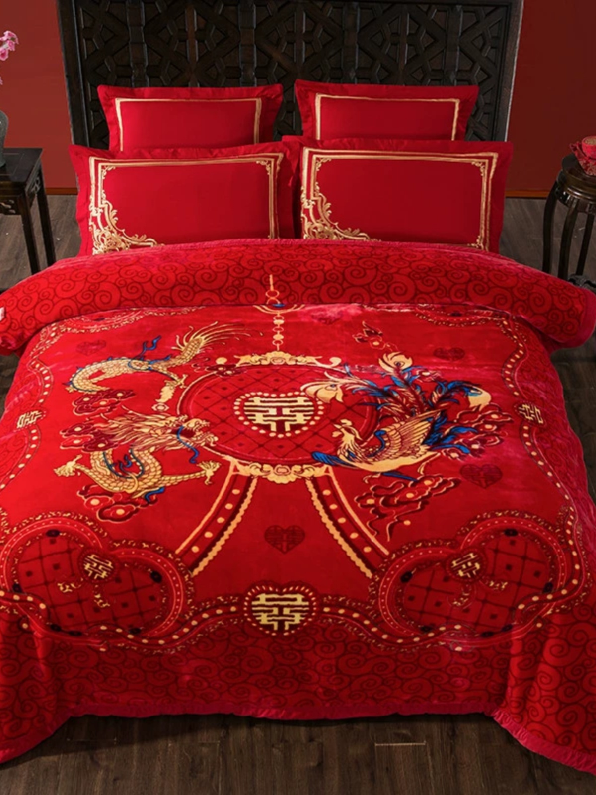 新中式風格加厚絨雲毯四季可用保暖舒適的婚慶毛毯