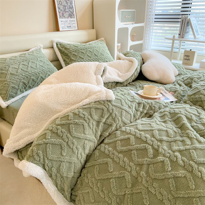 簡約風格四件套羊羔絨珊瑚絨床單被套加厚保暖秋冬季床上用品 (8.3折)