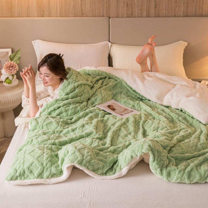 珊瑚絨羊羔絨雙層加厚毯子四季通用保暖發熱午睡毯