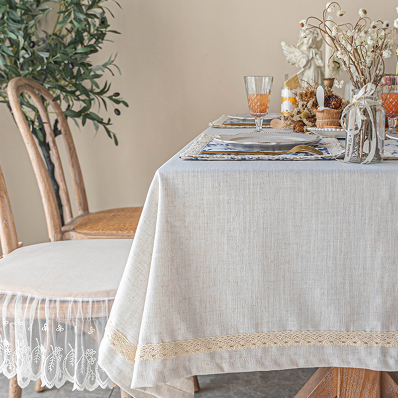 法式復古桌布蕾絲花邊餐墊 棉麻碎花蓋巾 燭光晚餐 檯布 餐桌布 米色