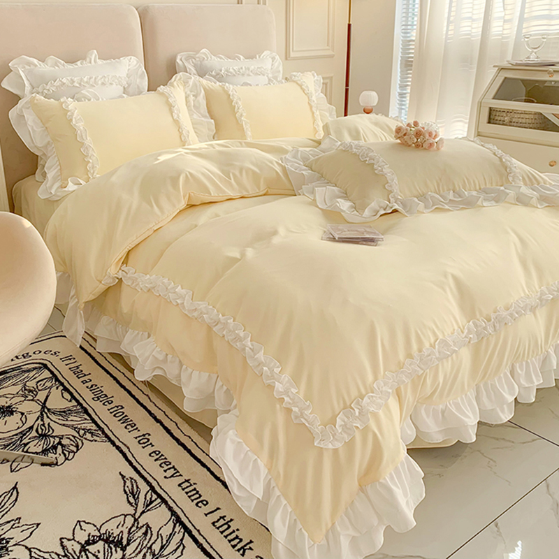 韓式公主風新上市奶油風被套4件套 純色三件套 床單四件套床笠款15m18m