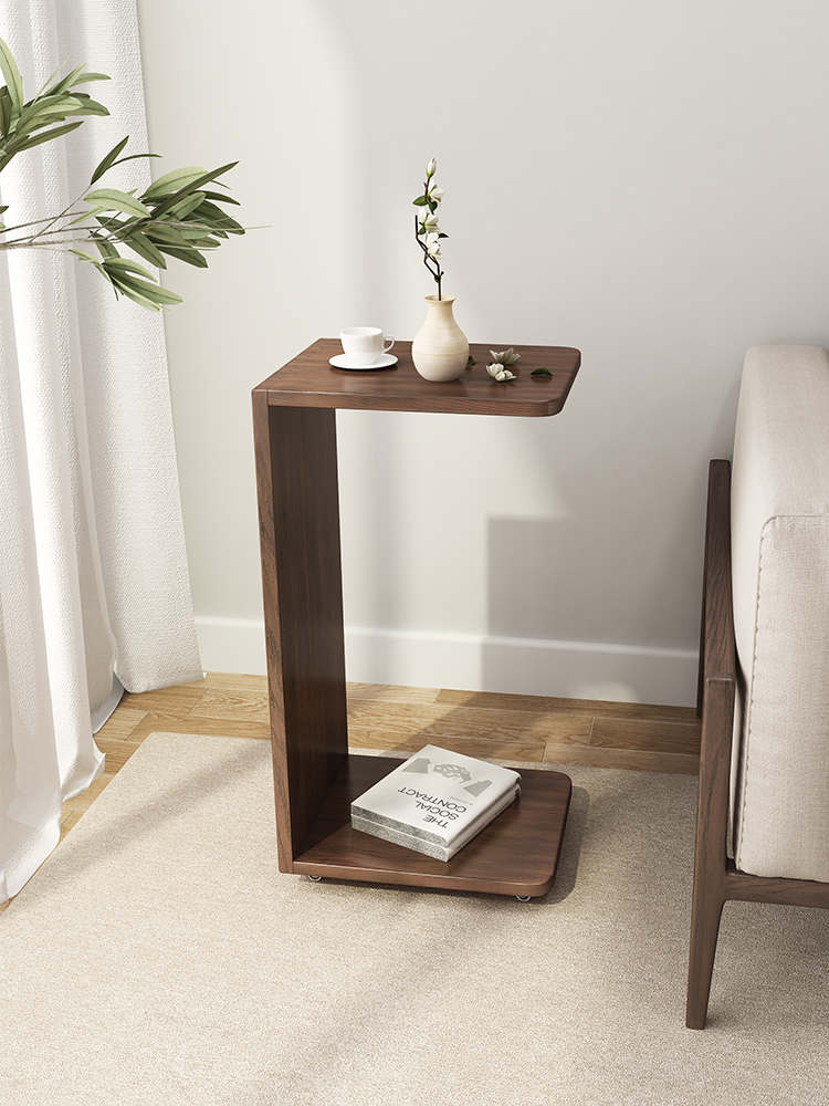 簡約現代木質邊幾 移動C型方桌角幾 小戶型沙發茶几床頭邊櫃帶輪 (8.3折)