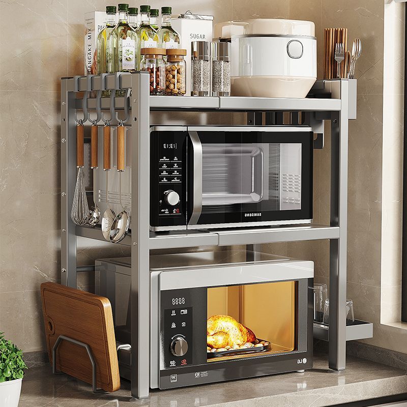 現代風格碳鋼材質廚房微波爐架子多層家用烤箱檯面電飯煲收納架子