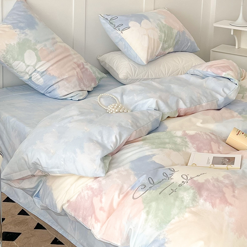 北歐簡約風格四件套純棉材質舒適透氣適合宿舍或家庭使用