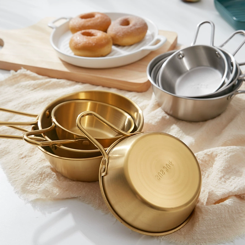 韓式不鏽鋼調料碗有手柄金色銀色米酒碗105cm14cm泡麵碗
