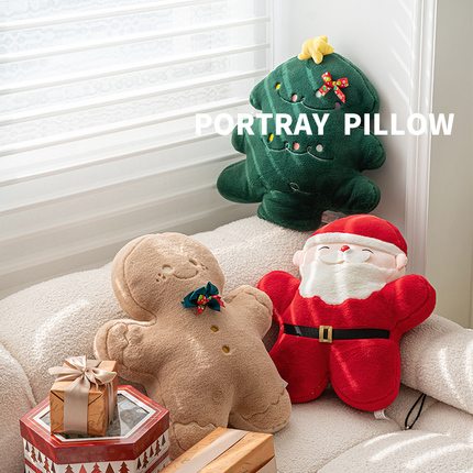聖誕節沙發靠枕 聖誕樹兔毛絨抱枕 裝飾娃娃公仔
