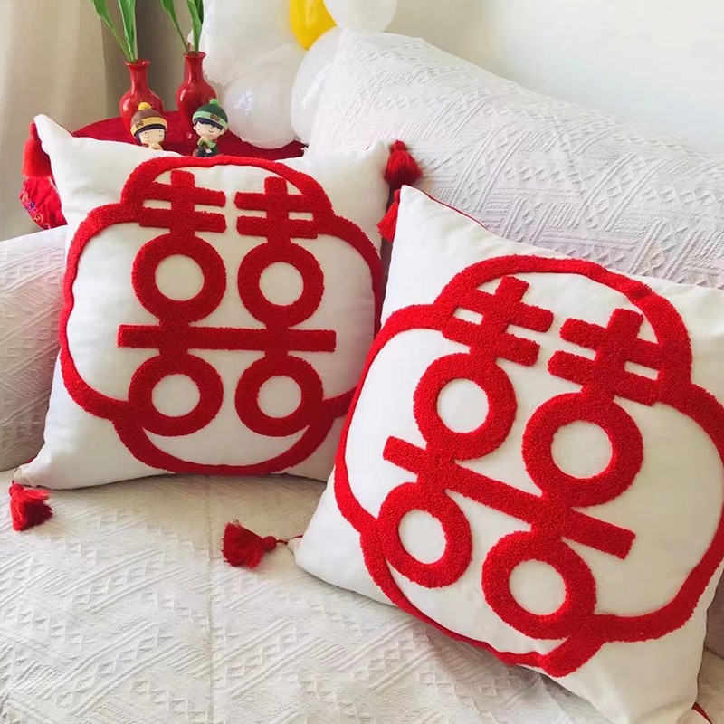創意動物圖案抱枕 中式心形婚慶國潮靠墊 沙發辦公區裝飾