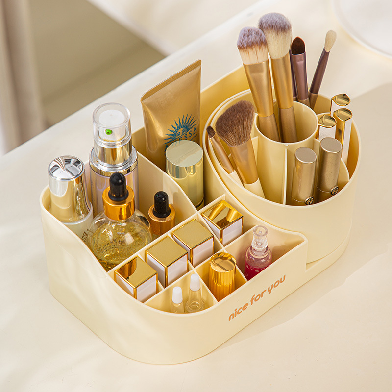 日式旋轉化妝盒桌面護膚品置物架分格筆筒梳妝檯收納盒