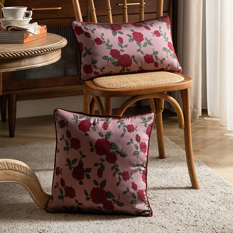 美式田園風復古玫瑰抱枕套客廳沙發靠墊午休飄窗靠枕