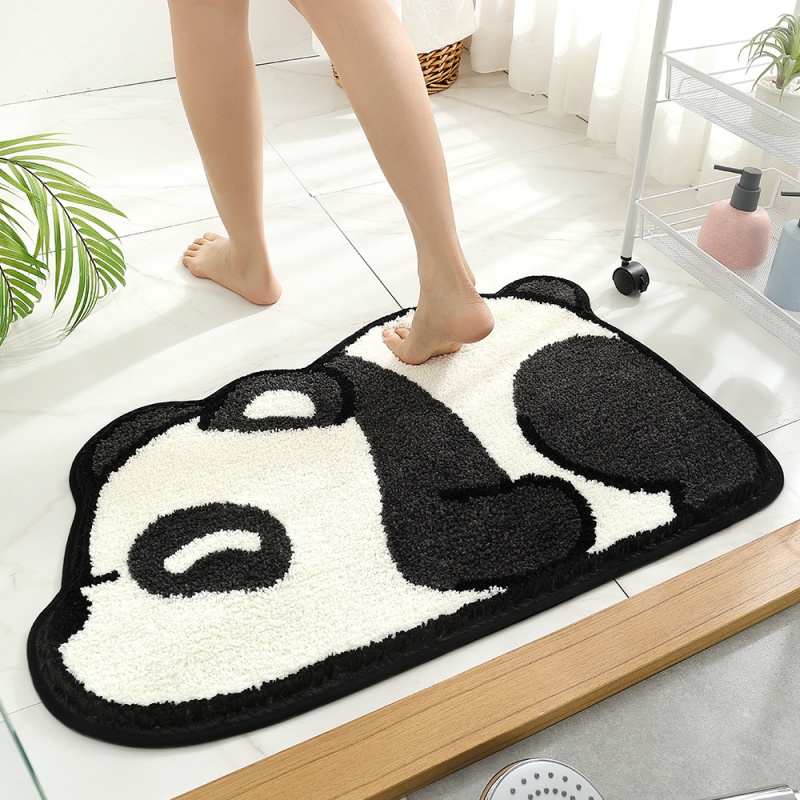 卡通熊貓厚絨地墊浴室門口舒適防滑家用衛生間腳墊