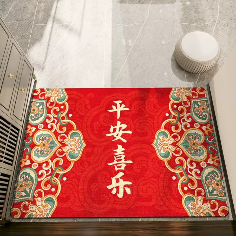 新年喜慶紅色出入平安地墊家用玄關耐刮抗汙異形地毯