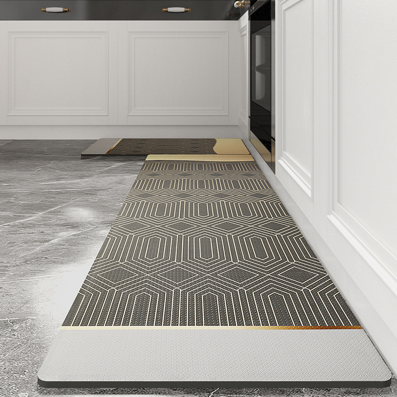 北歐風PVC廚房地墊 可擦洗防油汙皮革防滑腳墊加厚地毯