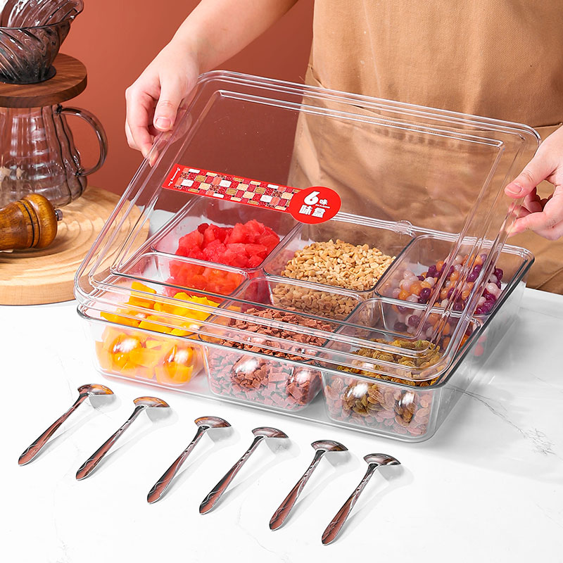不鏽鋼小料盒商用調料盒水果撈展示盒子涼粉擺攤工具全套