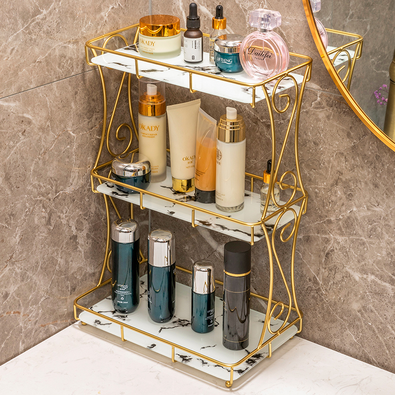 網紅三層金色置物架 北歐風收納神器 浴室臺上護膚品收納