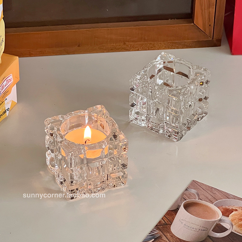 晶瑩剔透玻璃燭臺 歐式復古浪漫燭光餐桌裝飾