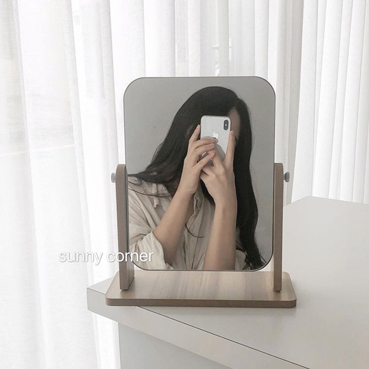 韓式簡約風格木質化妝鏡 寢室宿舍桌面專用
