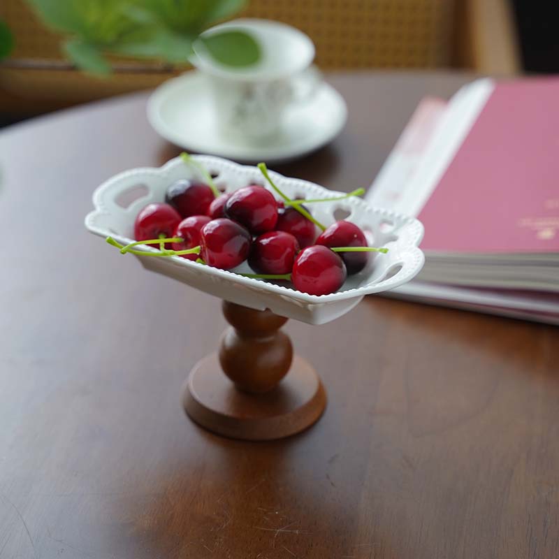 法式鏤空浮雕盤 精緻木質高腳託盤 收納首飾 甜品點心盤 家用