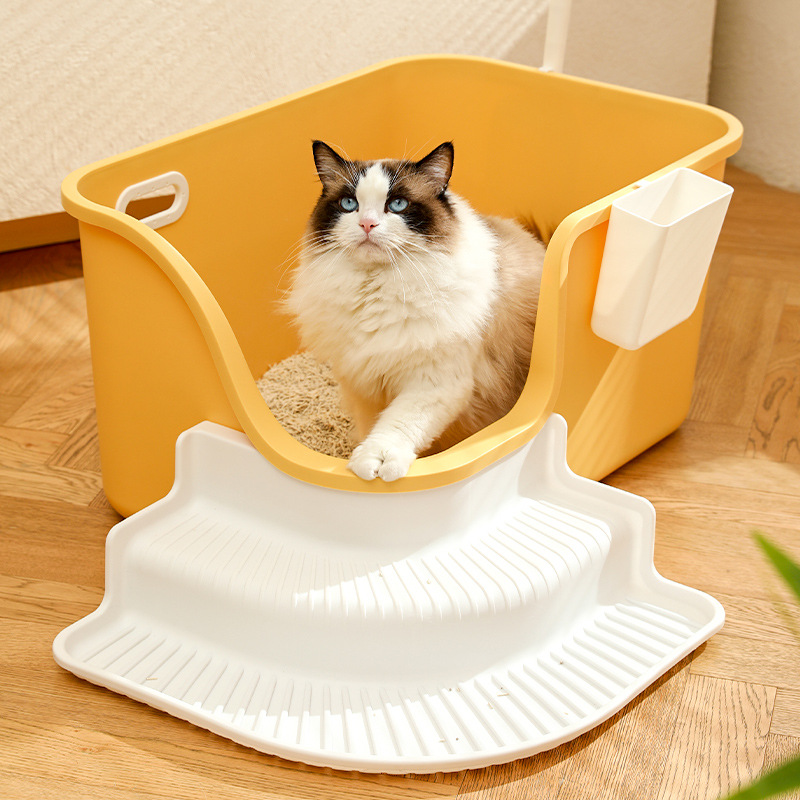 貓廁所超大號防外濺易清理貓砂盆 貓砂鏟收納套裝樓梯踏板