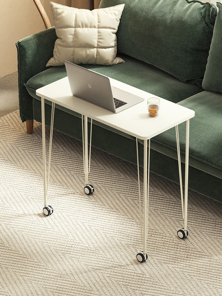 簡約現代電腦桌帶滾輪可移動床邊沙發桌子筆記本電腦桌DIY桌腿柚色面板支架腿